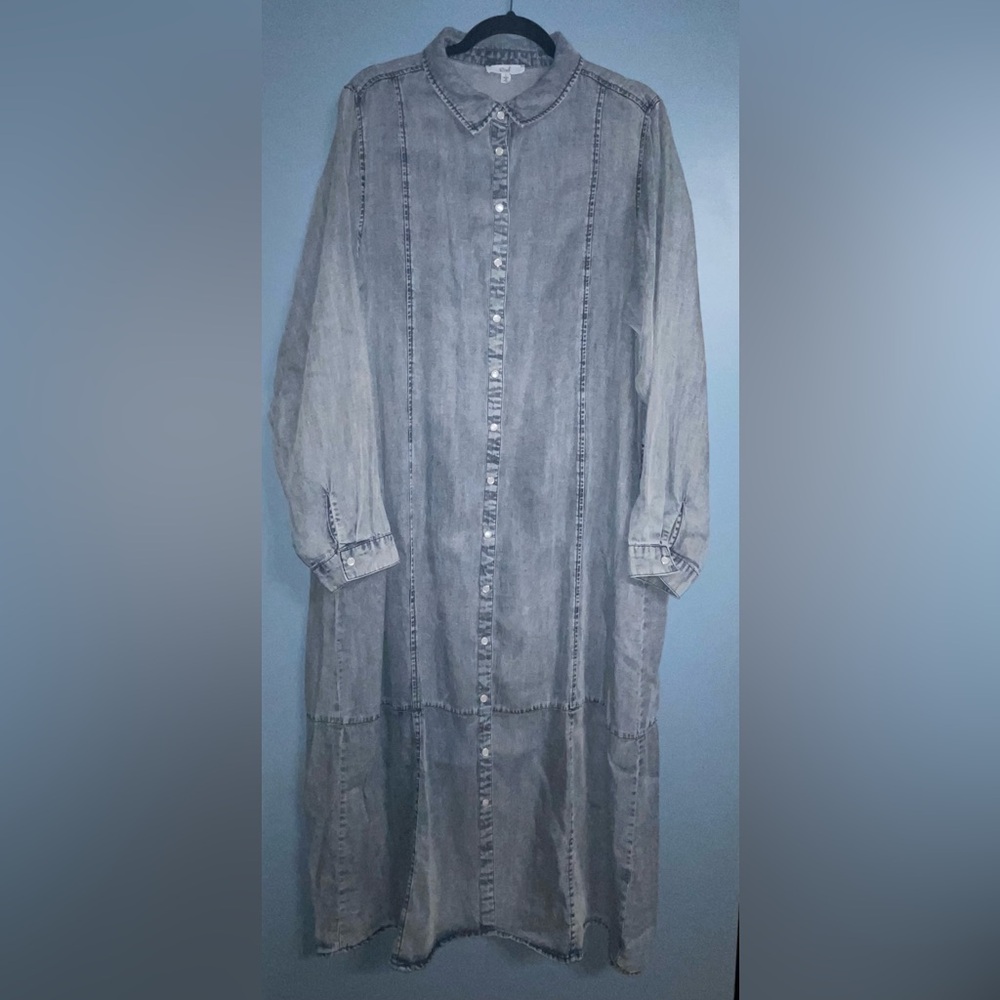 Easel Gray Denim Shirt Dress with pockets